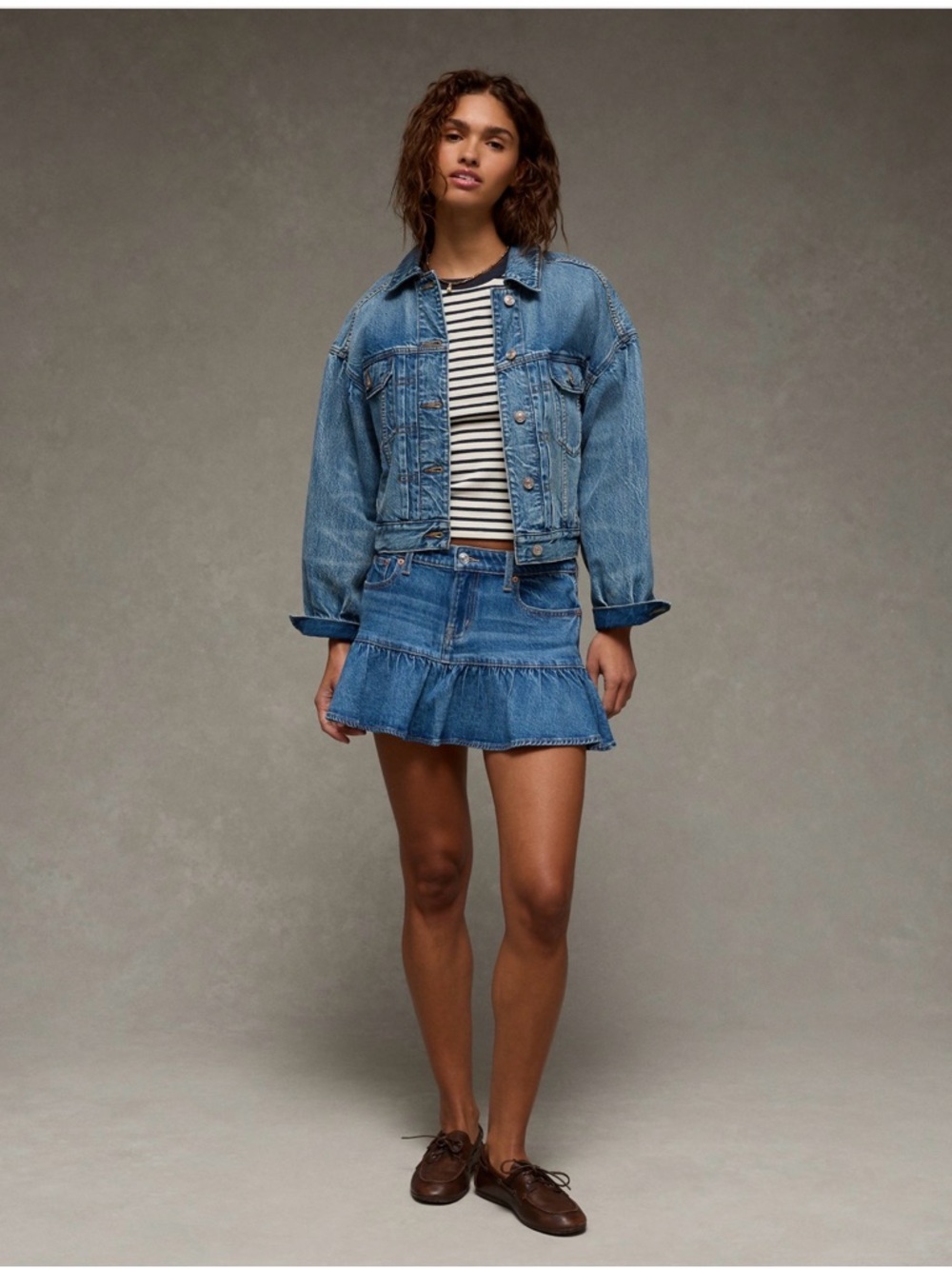 NWT American Eagle Ruffle Hem High Rise Denim Mini Skirt Size 0 / 25W - Picture 5 of 10